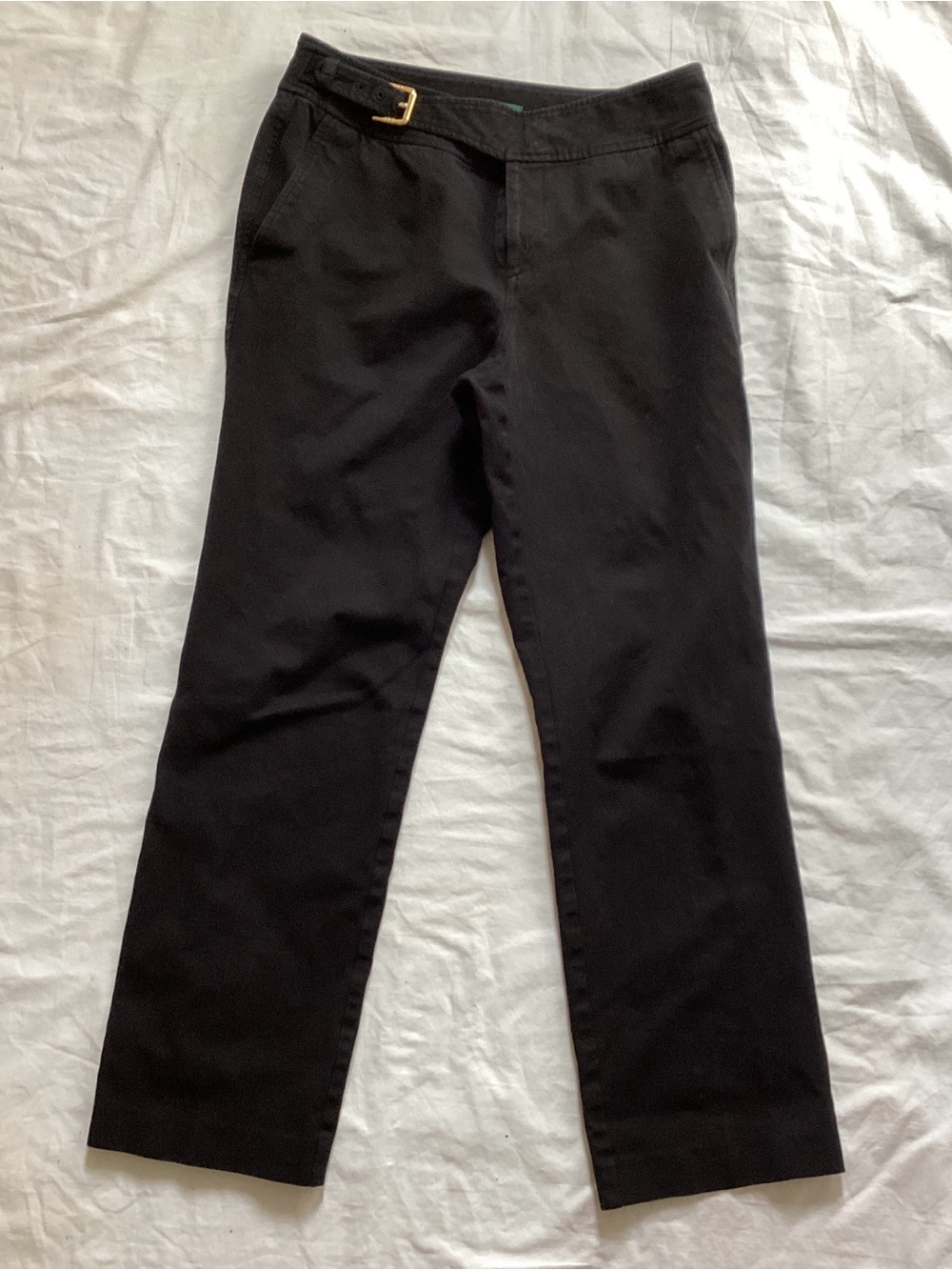 Lauren Ralph Lauren Black Straight-Leg Chinos with Gold Buckle